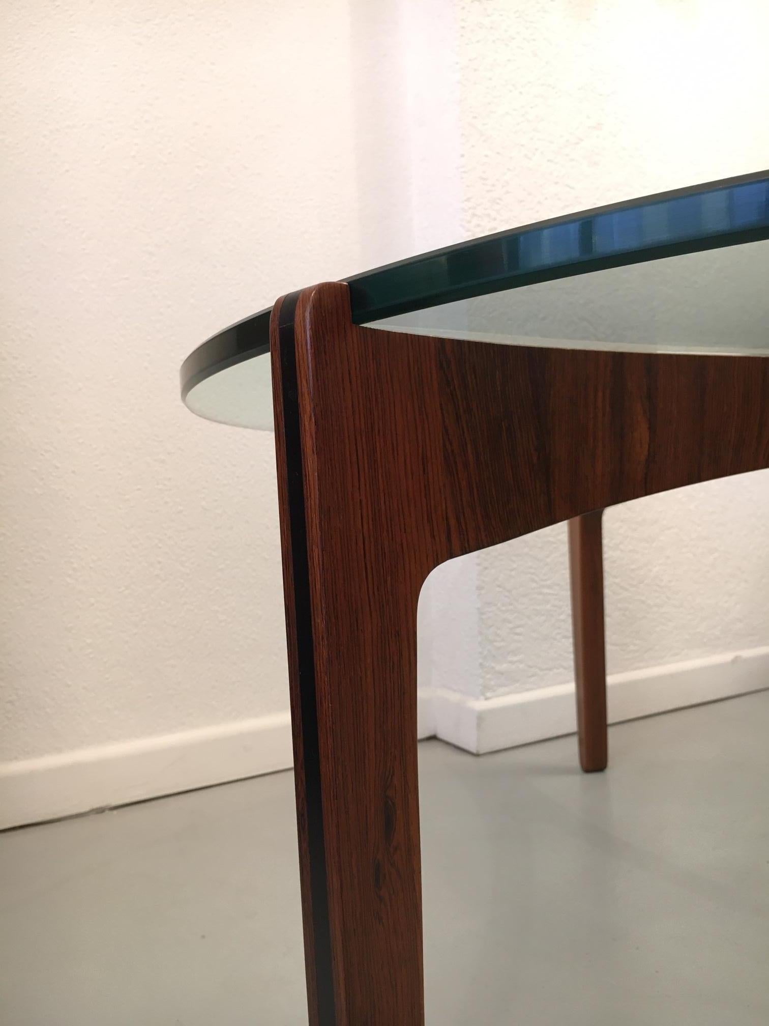 Danish 3-Legged Sven Ellekaer Rosewood and Glass Circular Coffee Table, Denmark 1960s