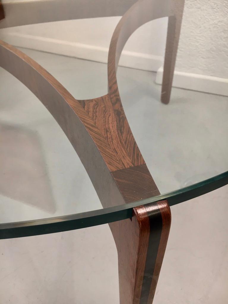 3-Legged Sven Ellekaer Rosewood and Glass Circular Coffee Table, Denmark 1960s In Good Condition In Geneva, CH