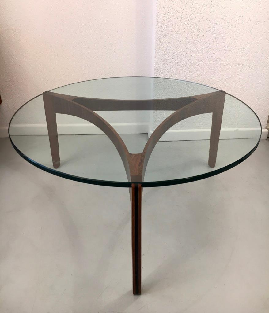 3-Legged Sven Ellekaer Rosewood and Glass Circular Coffee Table, Denmark 1960s 1