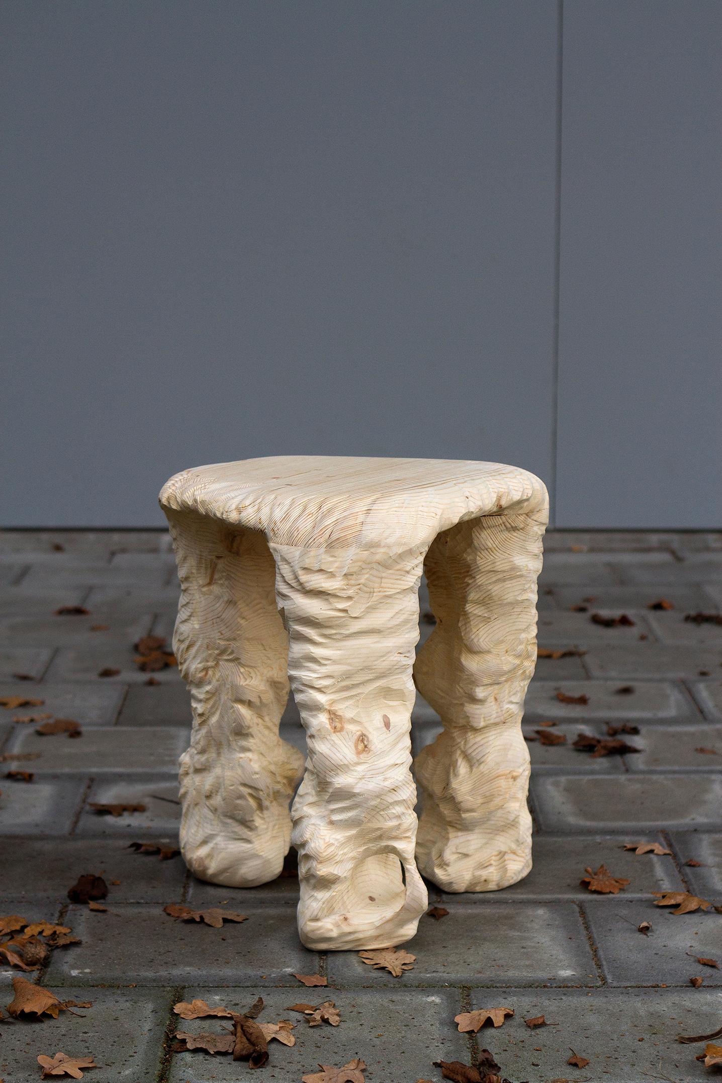 European 3 Legs Stool, Carved Wooden Stool For Sale
