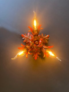 3-Light Banci Firenze Sconce or Ceiling Light, Red and Gold, 1960s Italy