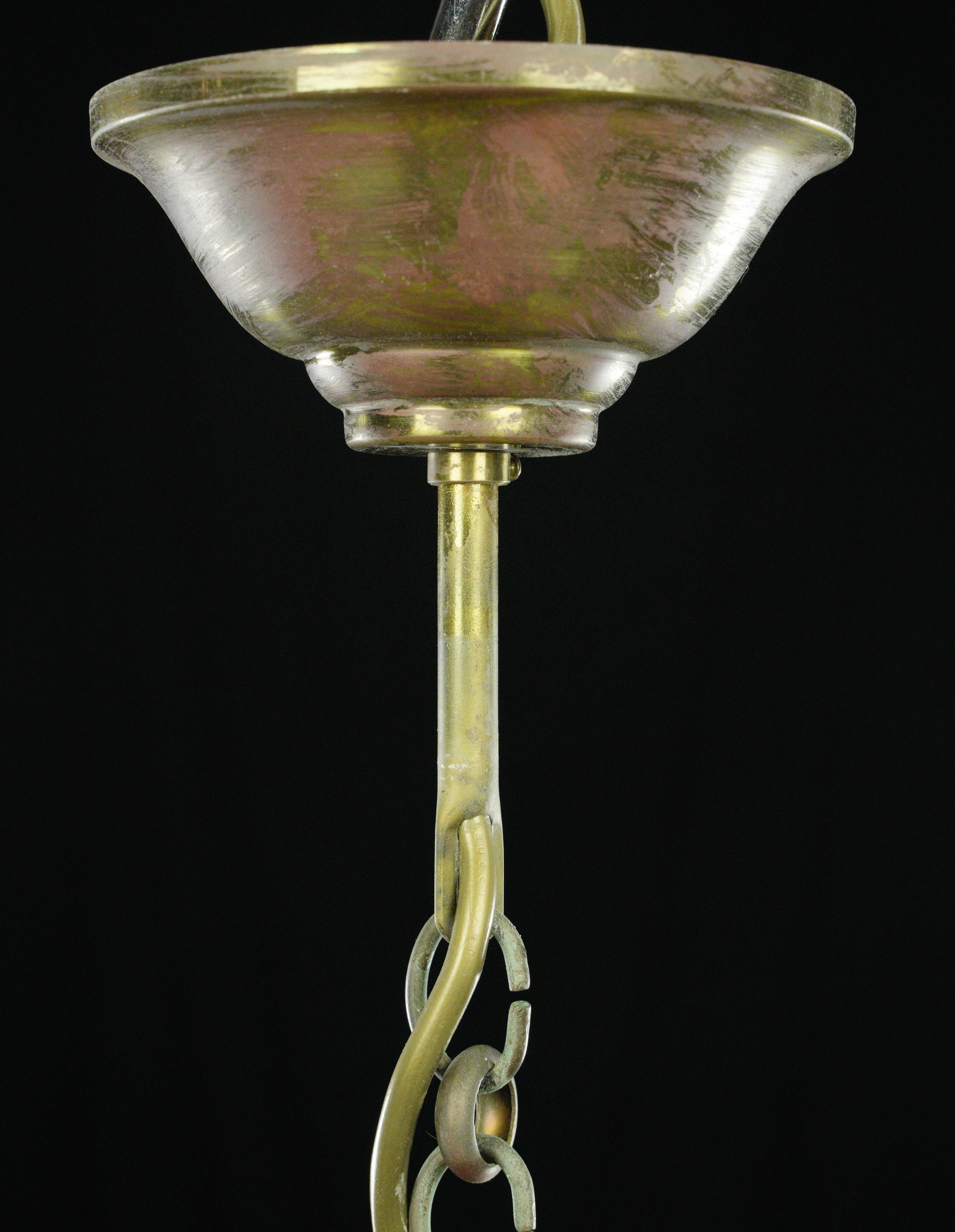 3 Light Brass & Glass Hexagonal Lantern Pendant Light For Sale 5