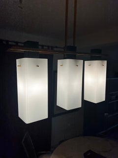 3-light chandelier in opaline Maison Arlus 1950