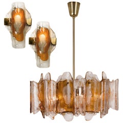 3 Luminaires de J.T. Kalmar, Cristal Glass, 1 lustre et 2 appliques murales