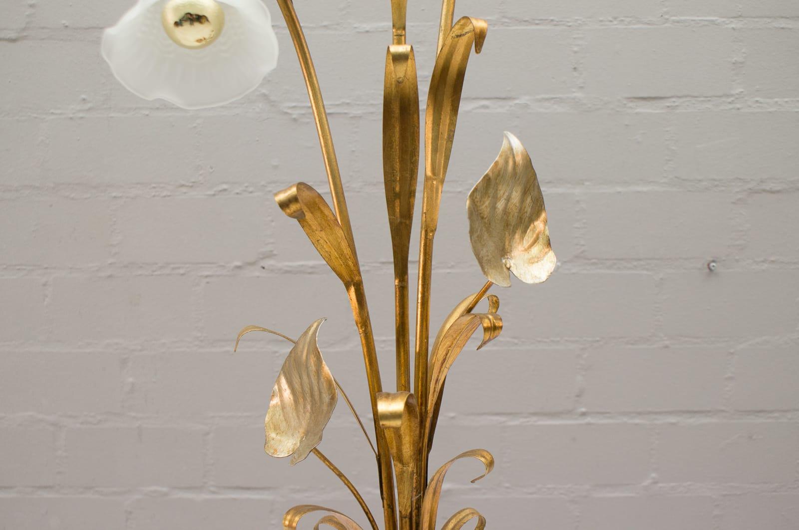 3-Light Gilded Floral Floor Lamp by Hans Kögl, Germany, 1970s 1