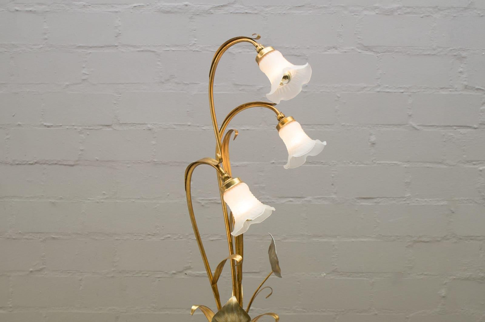 Gilt 3-Light Gilded Floral Floor Lamp by Hans Kögl, Germany, 1970s