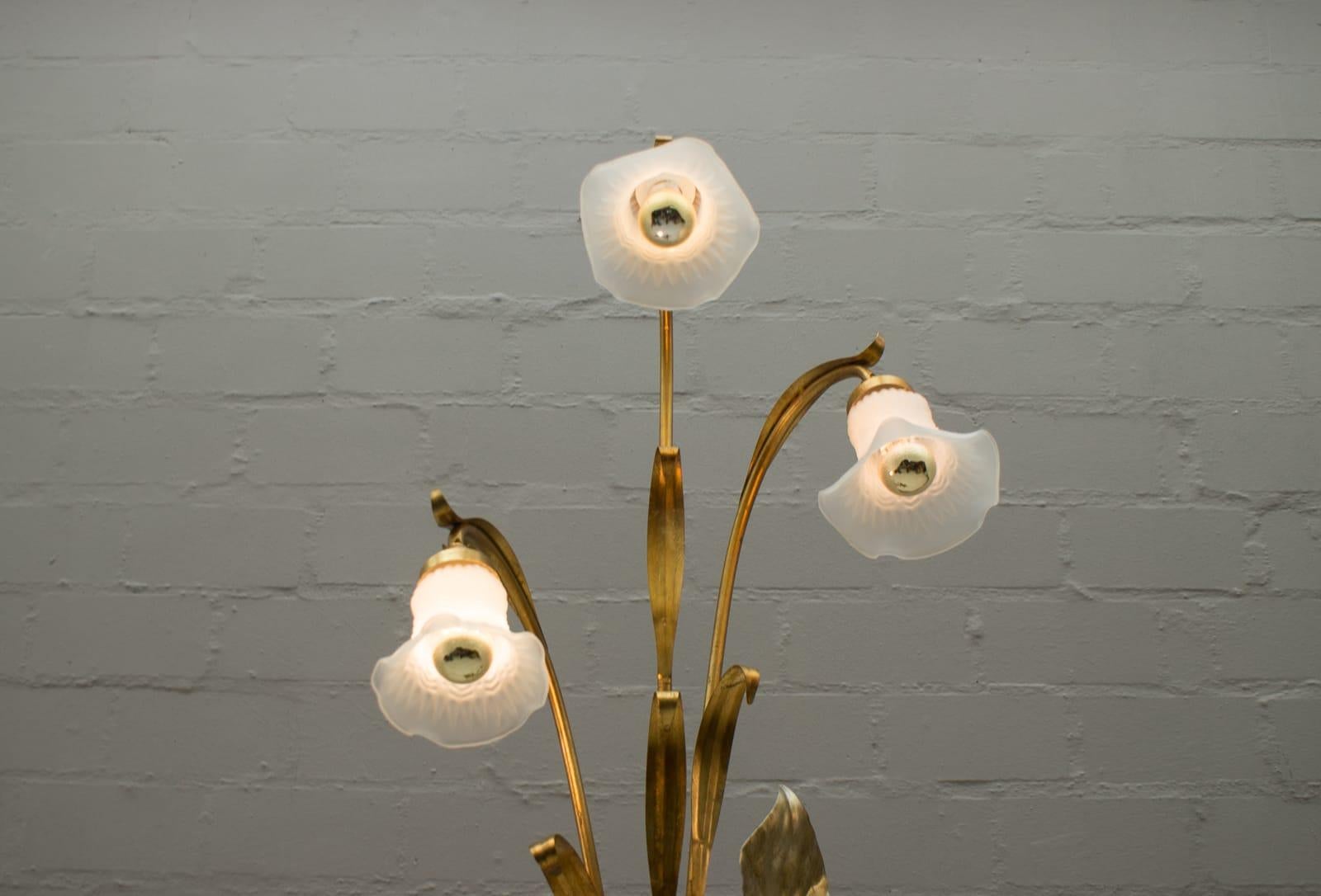 Glass 3-Light Gilded Floral Floor Lamp by Hans Kögl, Germany, 1970s