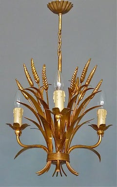 3-Light Gilt Metal Italian Leaf Chandelier Kögl 1950s