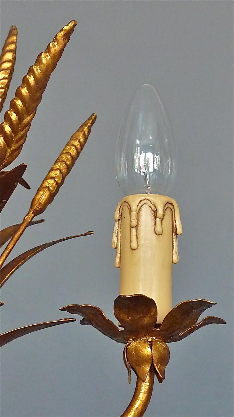 3-Light Gilt Metal Italian Leaf Chandelier Kögl Maison Jansen Bagues Style 1950s For Sale 2