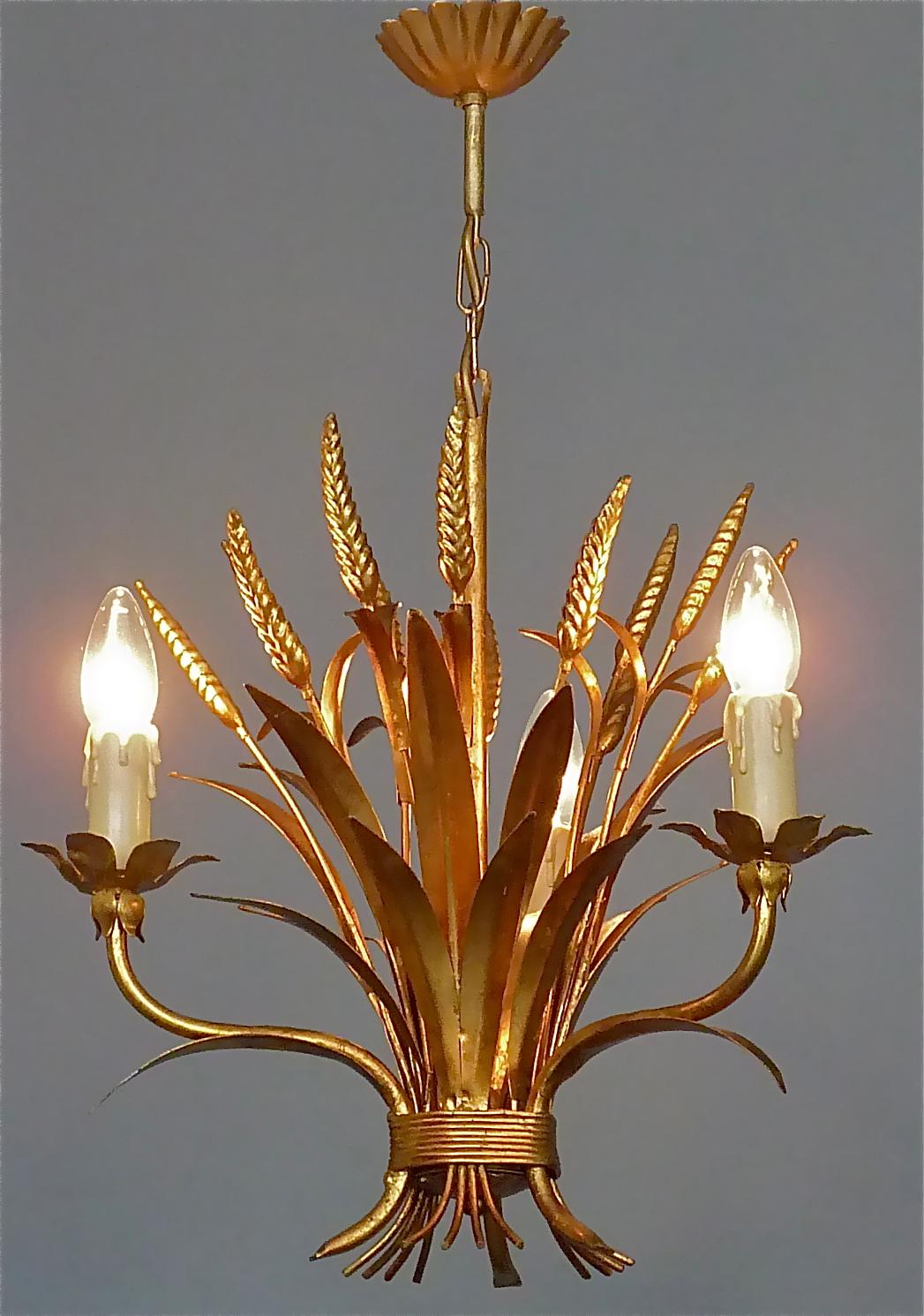 3-flammiger italienischer Blattkronleuchter aus vergoldetem Metall, Kögl, 1950er Jahre im Angebot 2