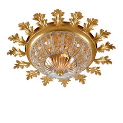 Lámpara de Techo de 3 Luces de Metal Dorado y Cristalo con Motivo de Hojas