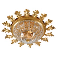 Lámpara de Techo de 3 Luces de Metal Dorado y Cristalo con Motivo de Hojas