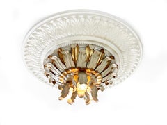 3-Light Hollywood Regency Sunburst Gold Gilt Leaved Ceiling or Wall Light, 1960s