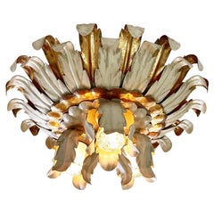 Antique 3-Light Hollywood Regency Sunburst Gold Leaved Ceiling or Wall Light, 1960s