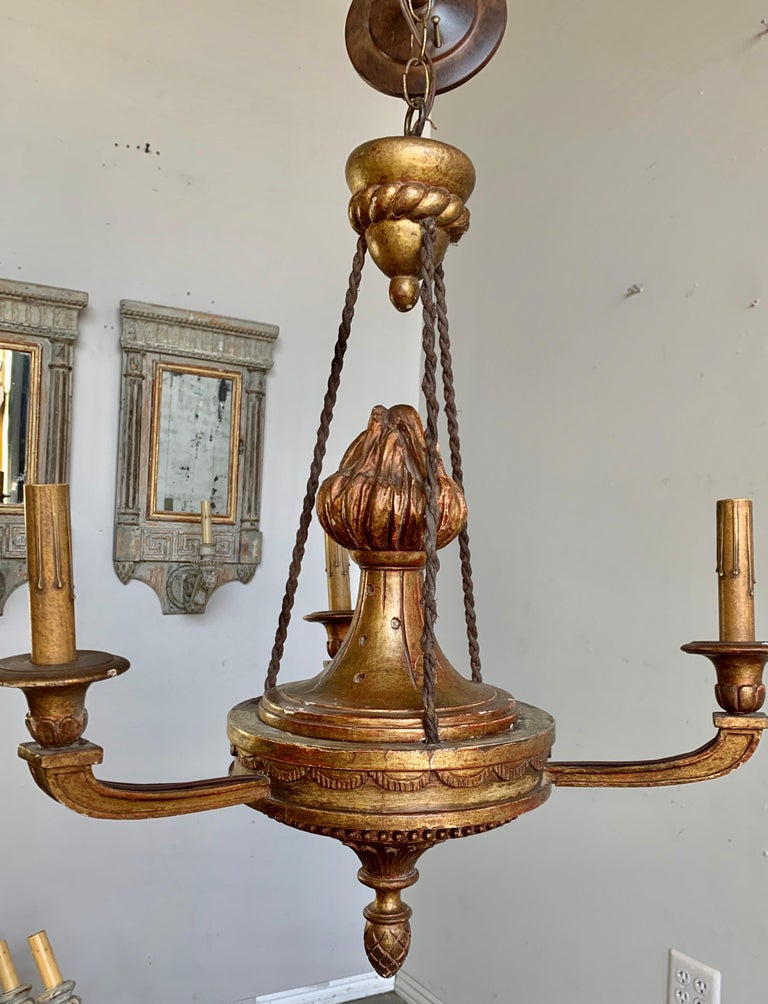 3Light Italian Giltwood Flame Light Fixture For Sale at 1stDibs