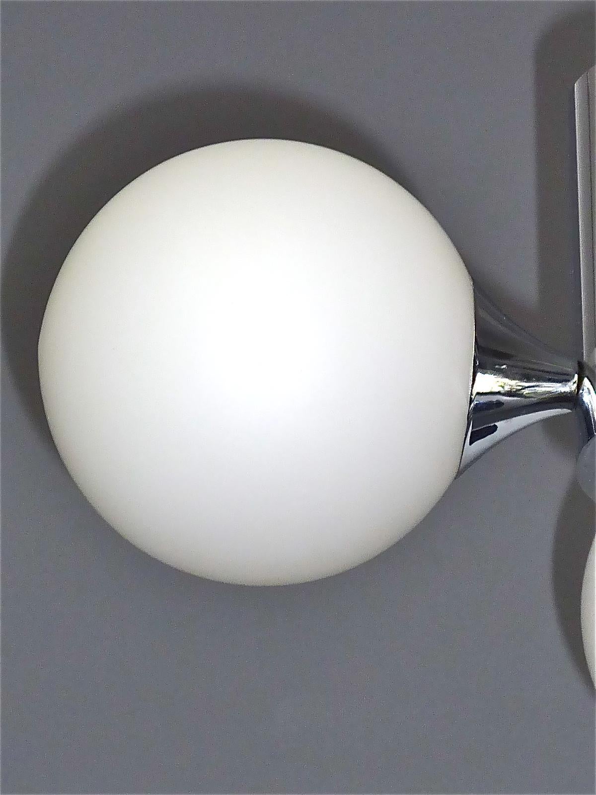 Mid-Century Modern 3 Light Kaiser Sputnik Flush Mount Lamp Chrome White Glass 1960 Stilnovo Style For Sale