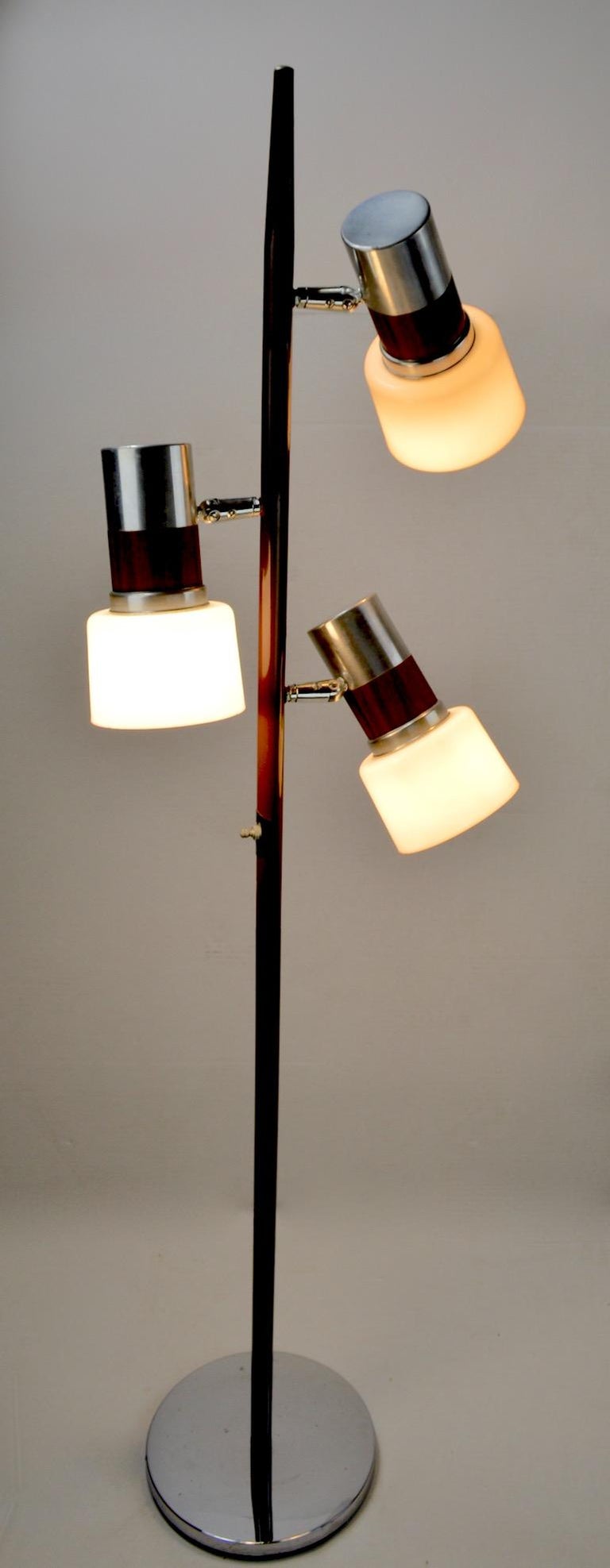 3-Light Mid Century Floor Lamp with Adjustable Shades Attributed to