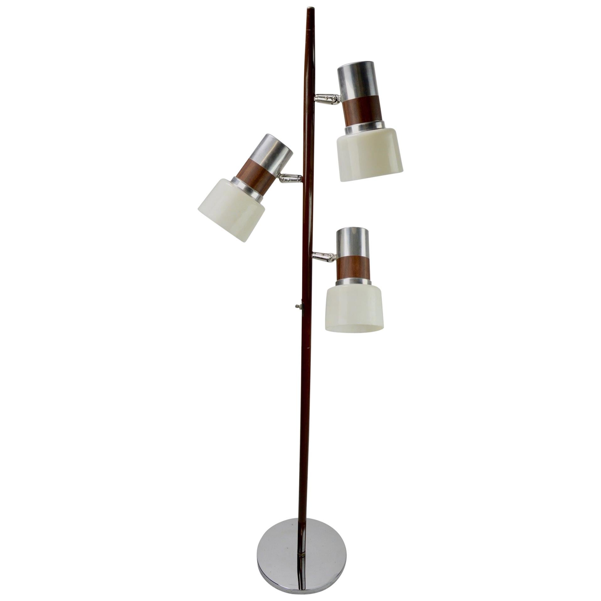 3-Light Mid Century Floor Lamp with Adjustable Shades Attributed to Thurston