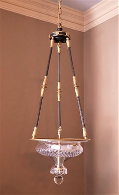 3-Light Neoclassical Style Bronze and Cut Crystal Pendant, France, circa 1935
