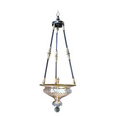 Antique 3-Light Neoclassical Style Bronze and Cut Crystal Pendant, France, circa 1935