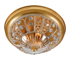 Lámpara de techo redonda de 3 luces de metal dorado con cristal