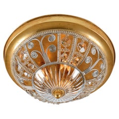 Lámpara de techo redonda de 3 luces de metal dorado con cristal