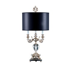 3-Light Silver Leaf Brass with Black Shade Table Lamp
