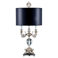 3-Light Silver Leaf Brass with Black Shade Table Lamp