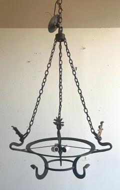 Spanish Colonial Chandelier, Wrought Iron & Gold Leaf, 3-Light USA