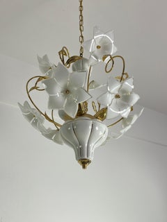 3-Light Venetian Chandelier With Murano Glass Flowers, 1970s