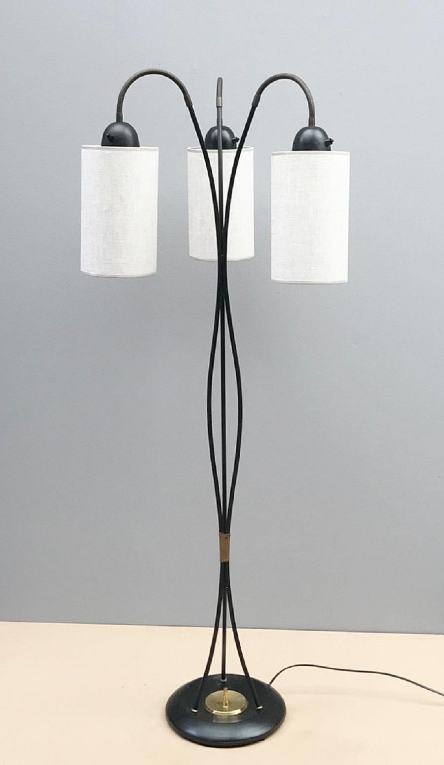 Mid-Century Modern 3 Lights Arch Floor Lamp with Fabric Shades