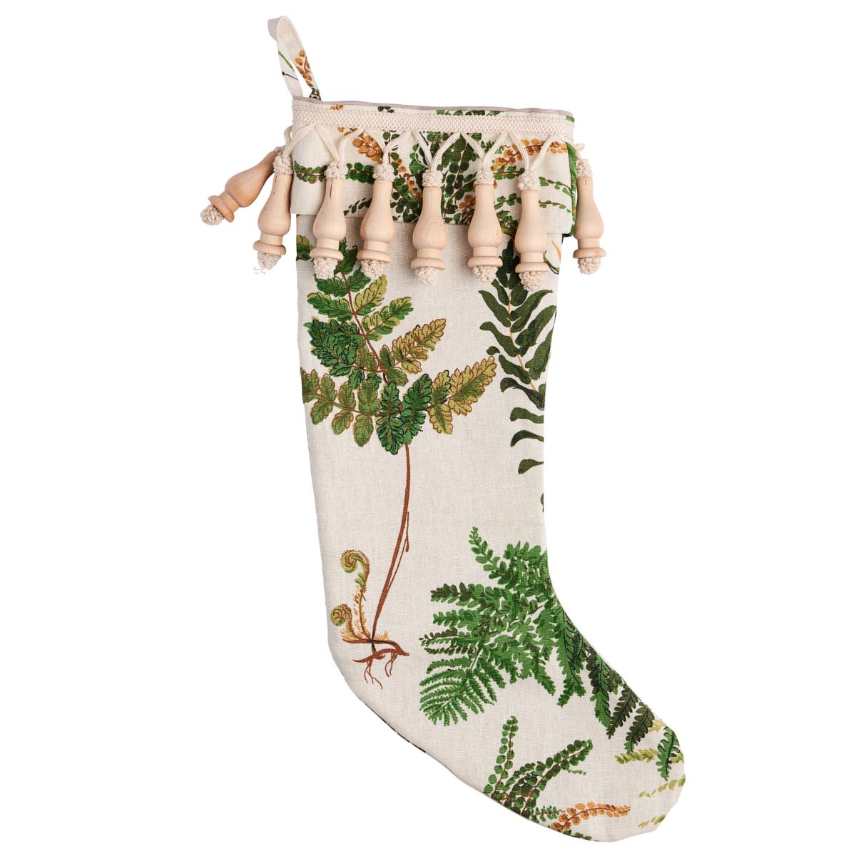 This order includes:
1 Rolling Hills Stocking
1 Les Fougeres Stocking
1 Eugenie Stocking


This not-quite-conventional limited-edition holiday stocking takes green in a different direction with Les Fougeres, a botanical print of leafy ferns based on