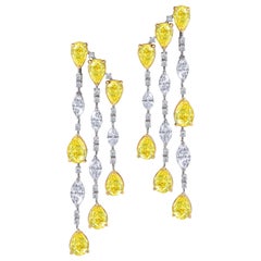 3 Line Canary Yellow Pear Eardrops, 8.50 Carat