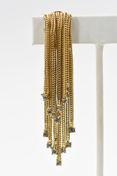 3" Long Hattie Carnegie Rhinestone Gold Waterfall Tassel Dangling Earrings