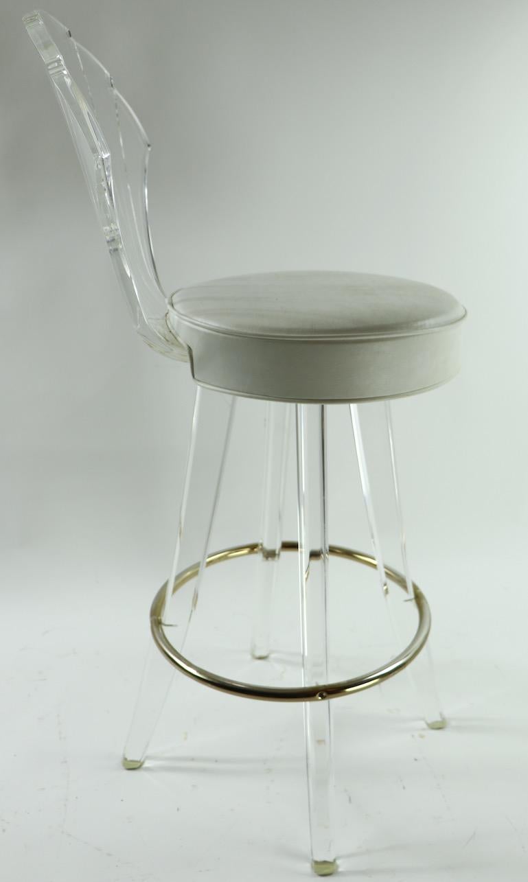 Upholstery 3 Lucite and Chrome Swivel Stools by Hill Manufacturing