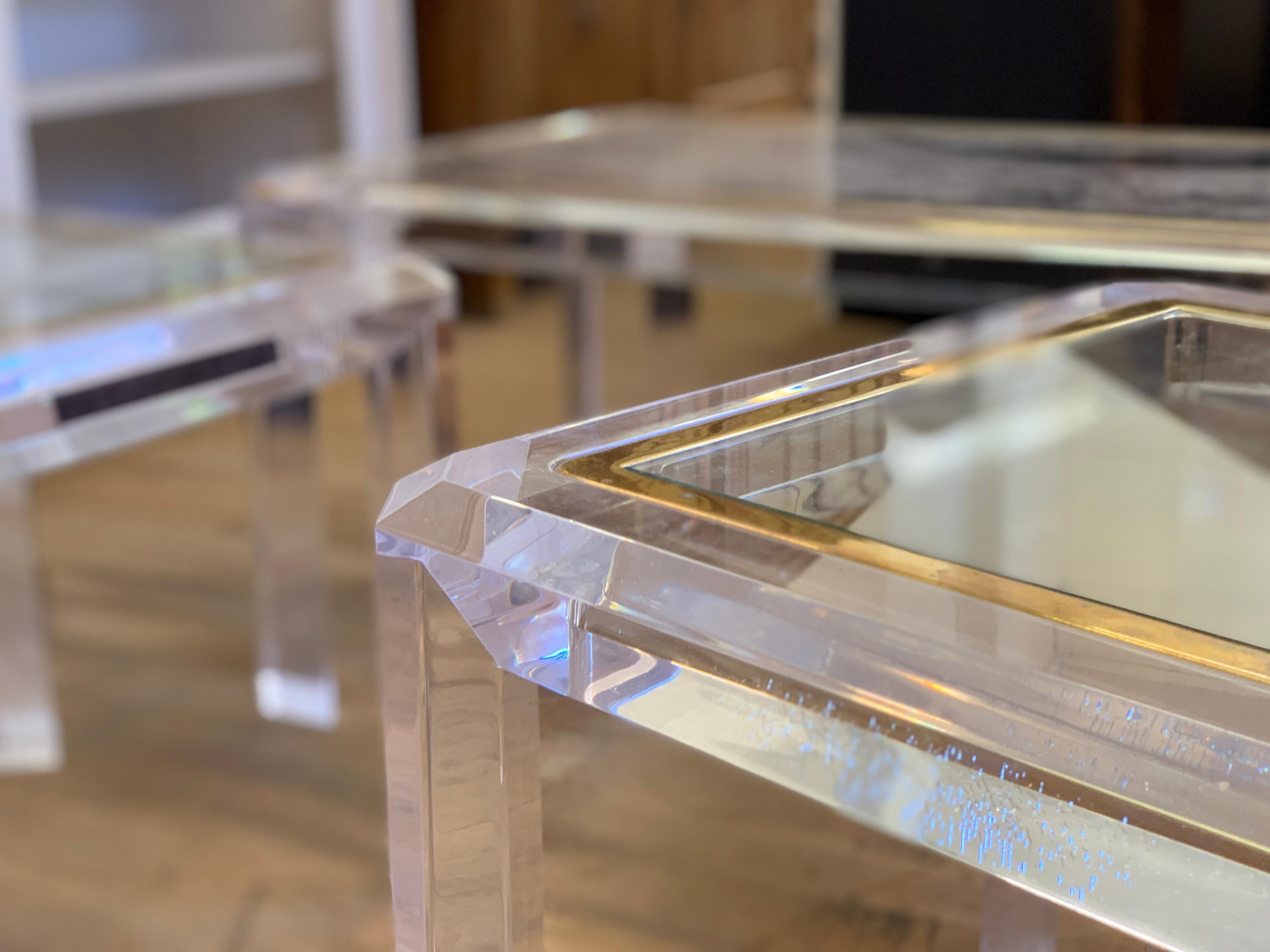 3 Lucite Plexiglass design French Mid-Century Modern tables.