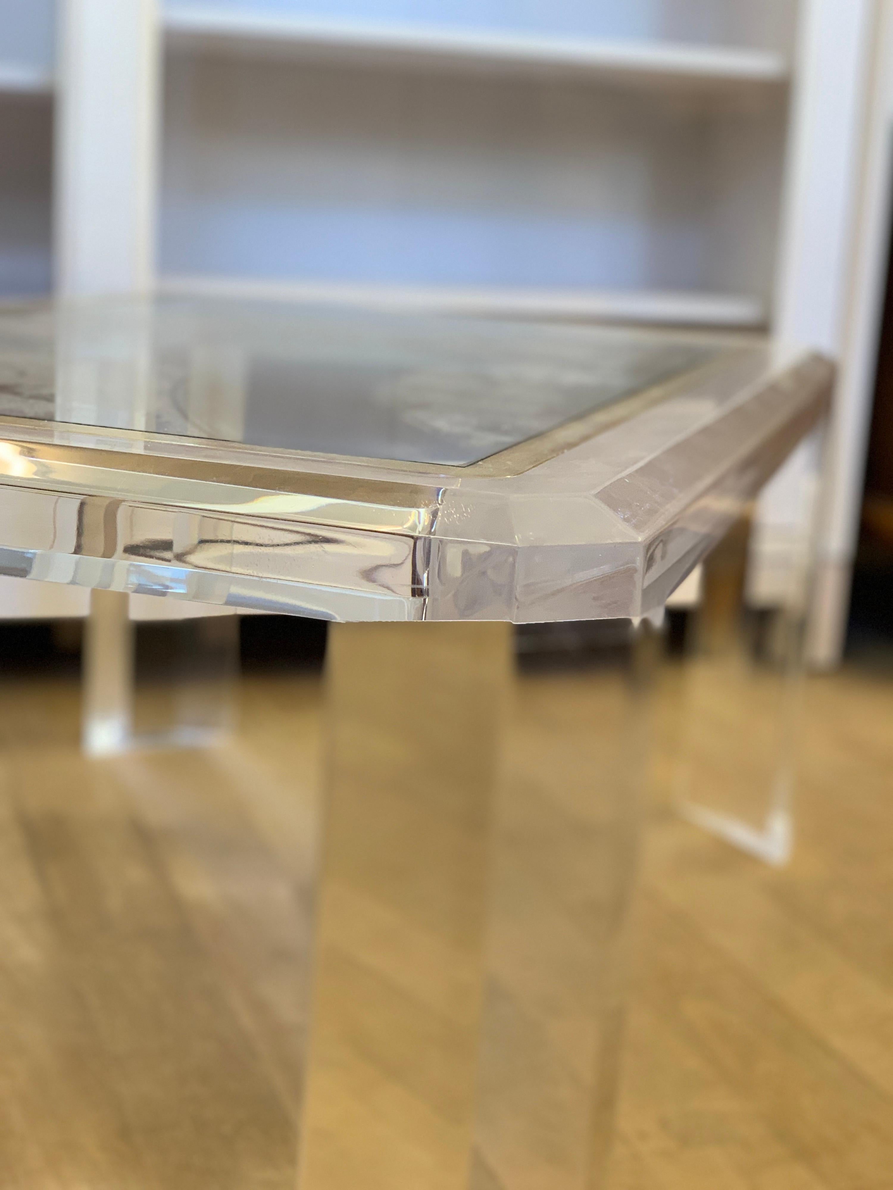 Hand-Carved 3 Lucite Plexiglass Design French Mid-Century Modern Tables