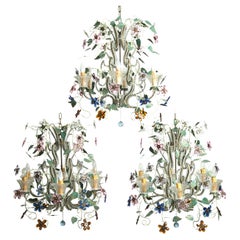 3 Maison Bagues style coloured glass chandeliers