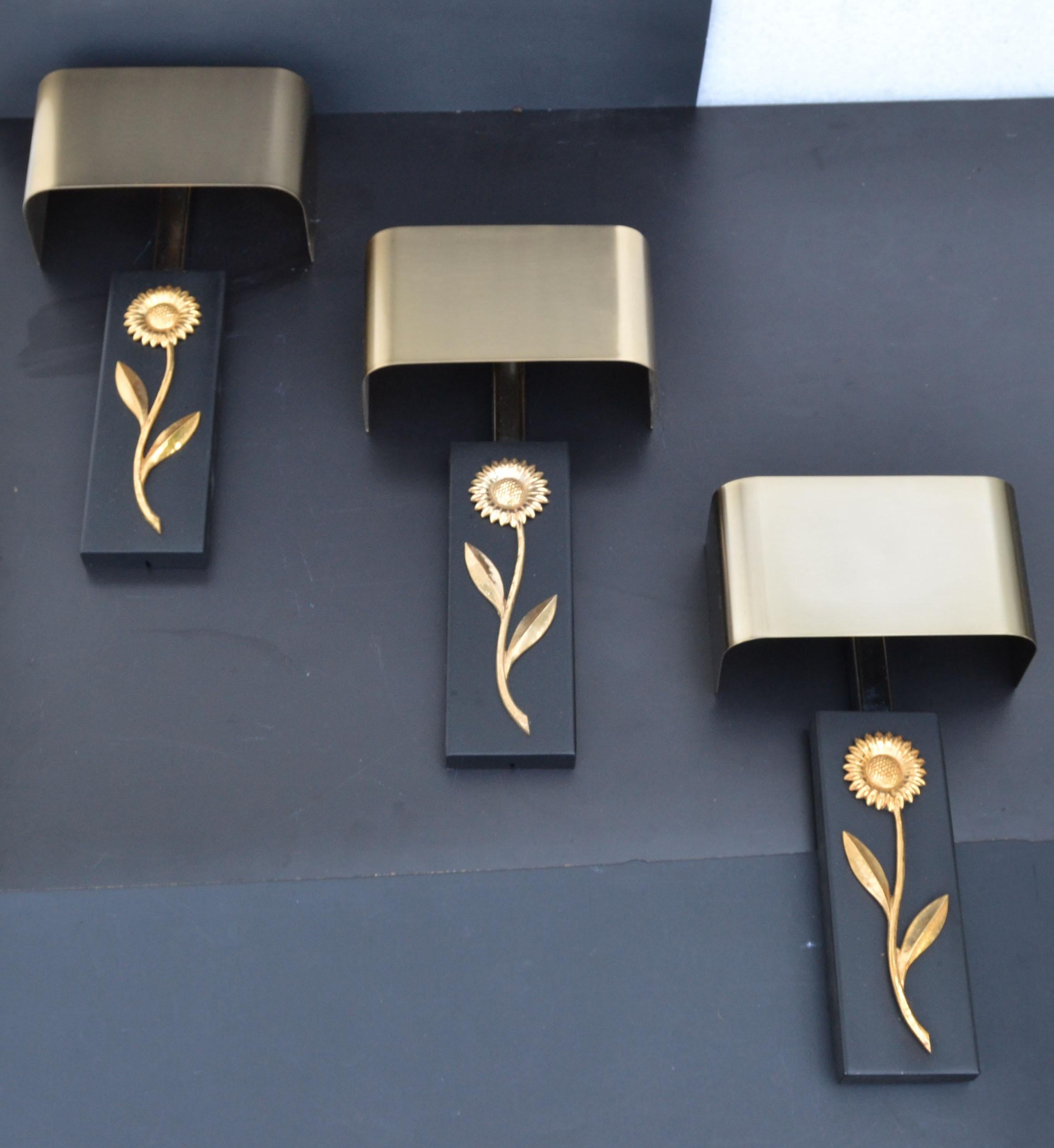 3 Maison Charles Bronze, Brass & Steel Sconces, Wall Lights Brushed Brass Shades 9