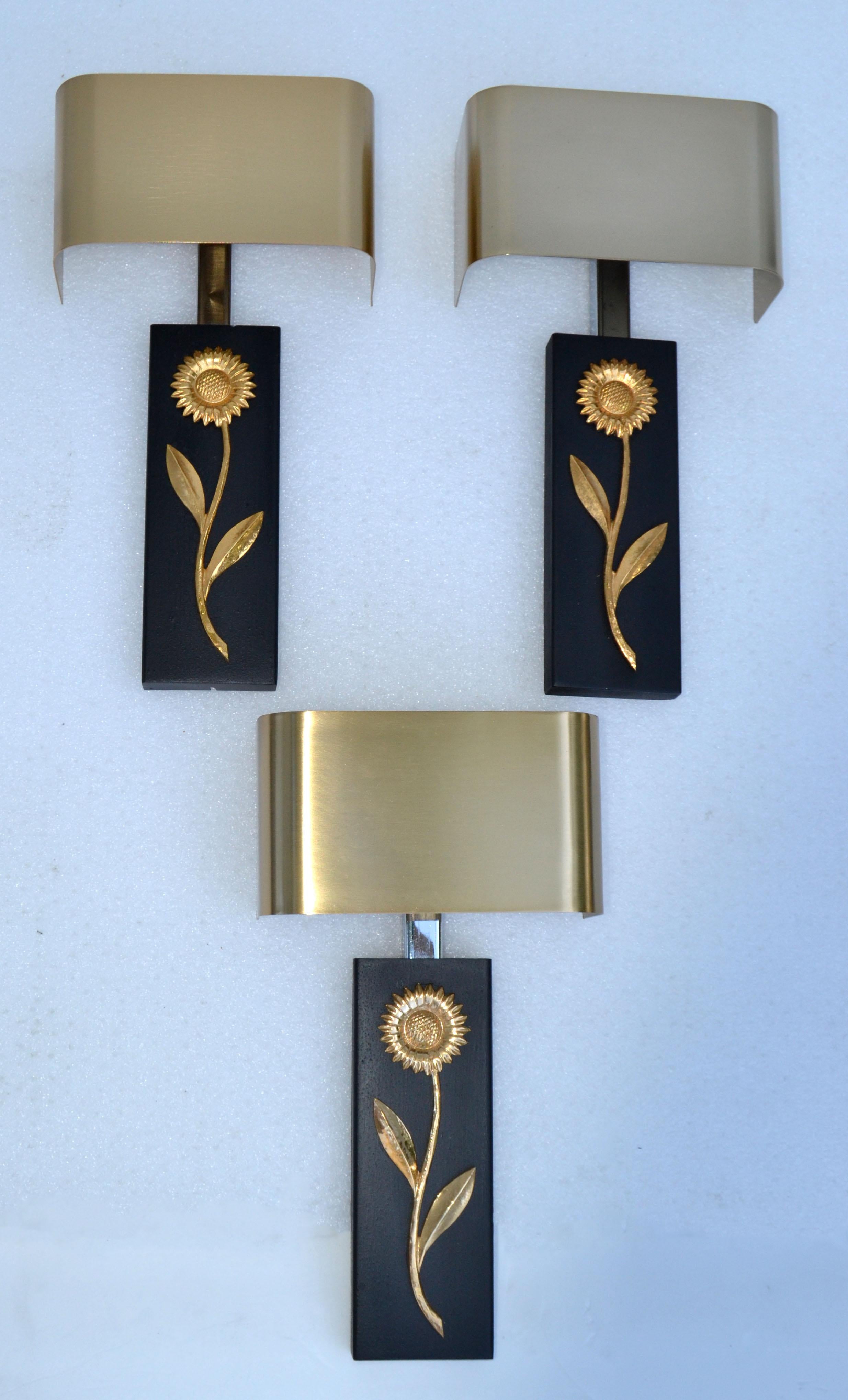 3 Maison Charles Bronze, Brass & Steel Sconces, Wall Lights Brushed Brass Shades 10