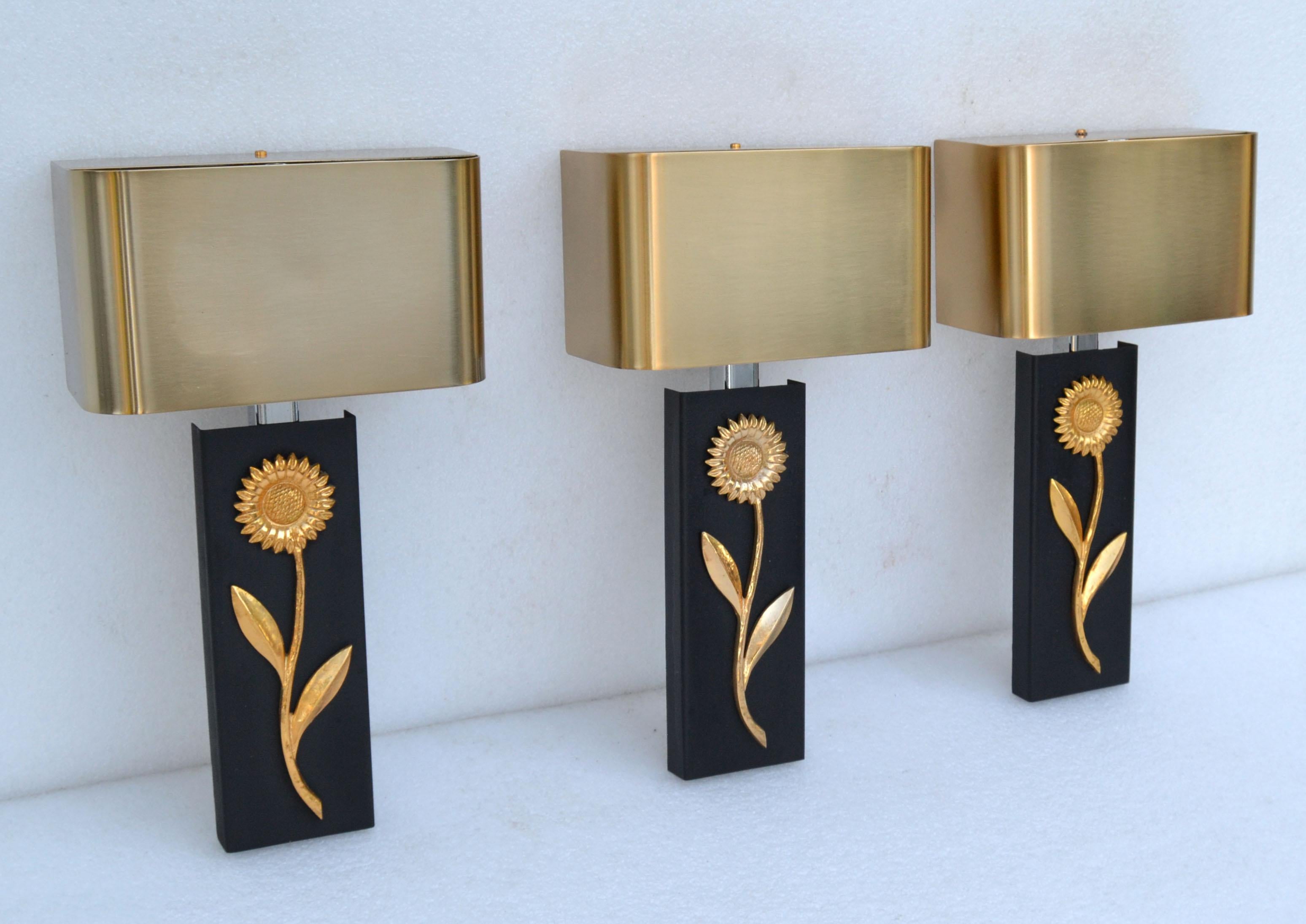 3 Maison Charles Bronze, Brass & Steel Sconces, Wall Lights Brushed Brass Shades 1