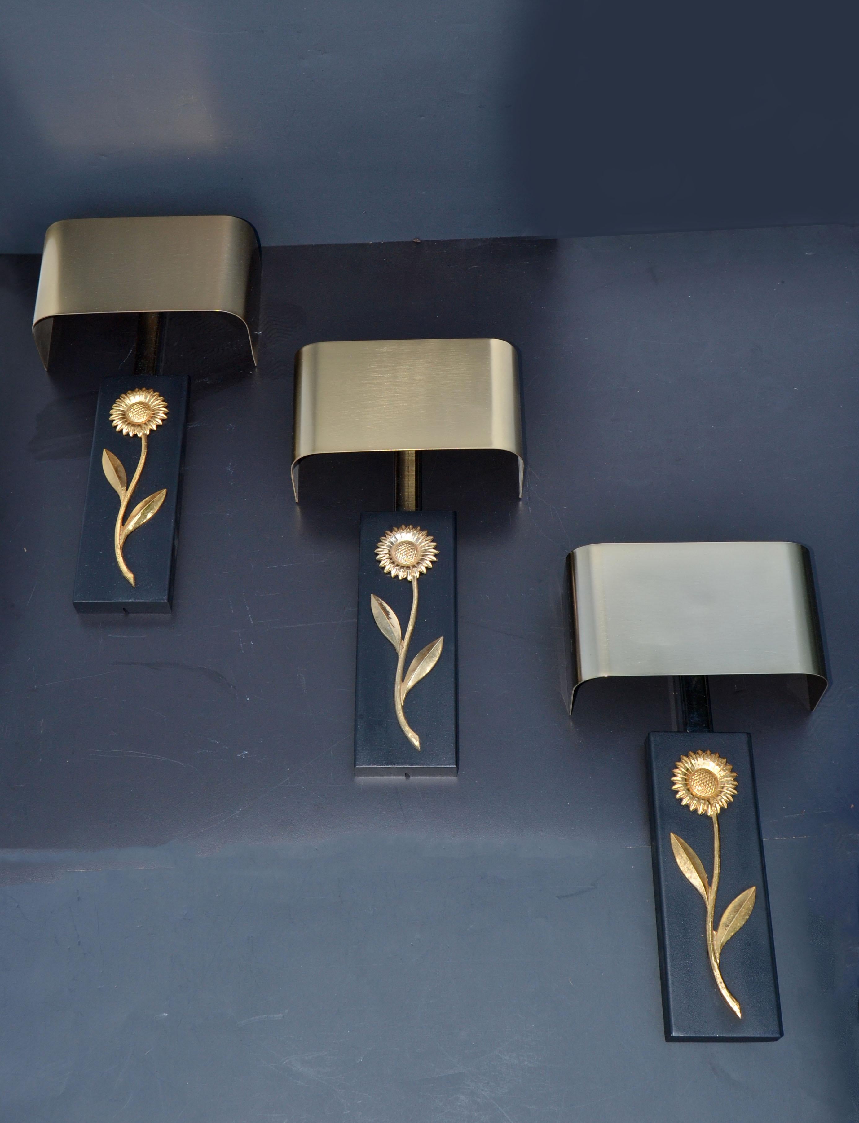 3 Maison Charles Bronze, Brass & Steel Sconces, Wall Lights Brushed Brass Shades 3