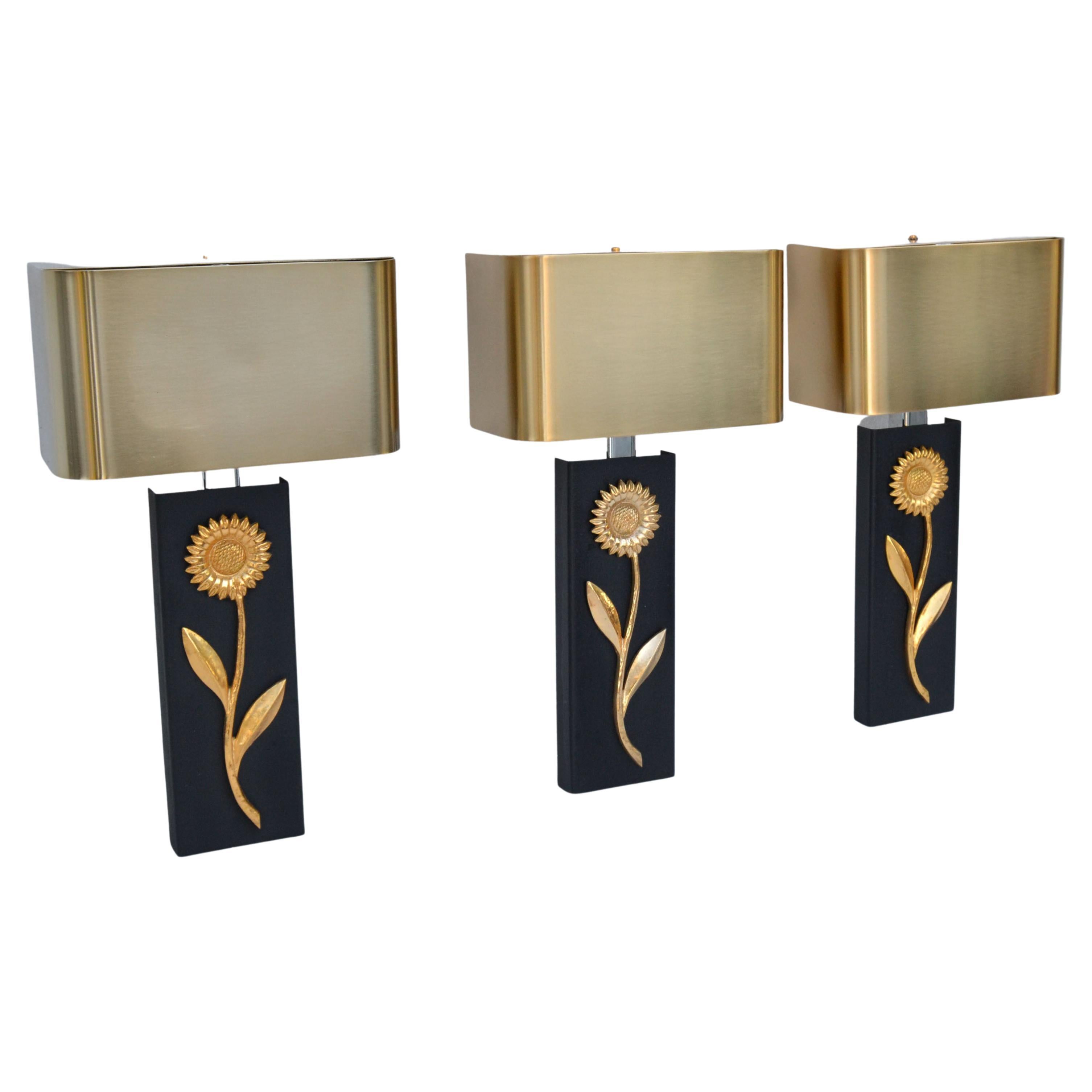 3 Maison Charles Bronze, Brass & Steel Sconces, Wall Lights Brushed Brass Shades