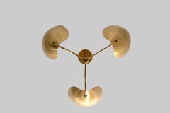 3 Massive Oversize Brass Scoop Chandelier MCM Style