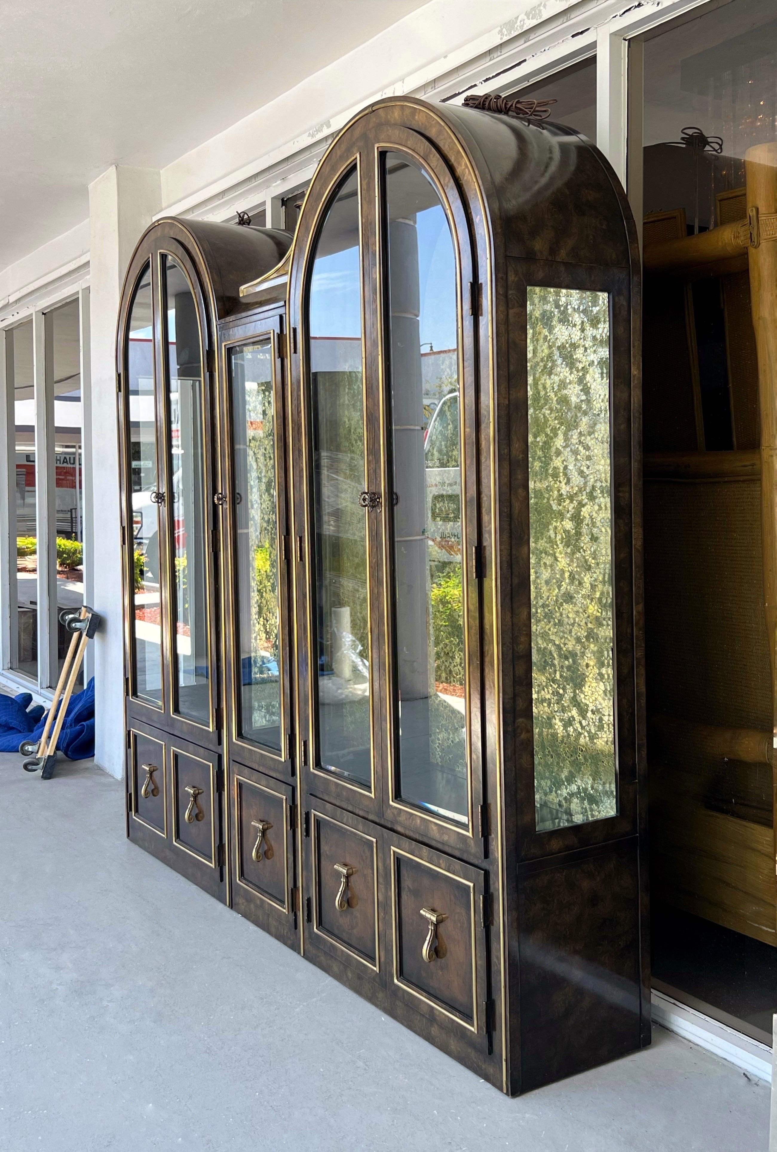 Mid-20th Century 3 Mastercraft Carpathian Elm & Brass Vitrine Cabinets by William Doezema