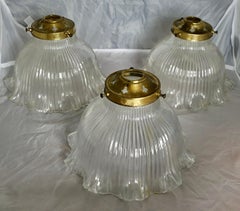 3 Matching Antique Holophane Lamp Shades