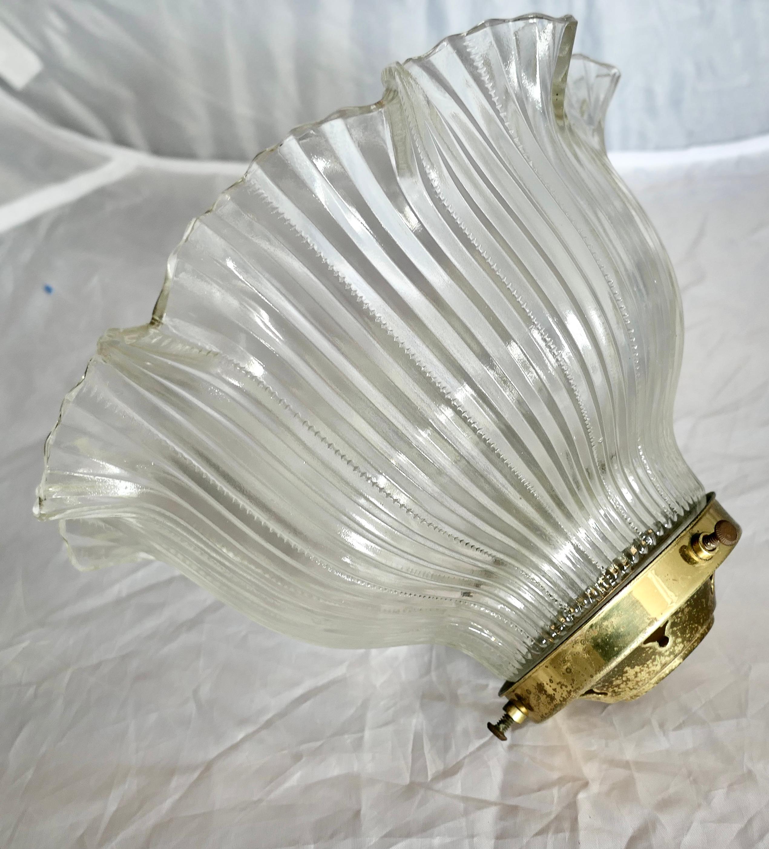 Glass 3 Matching Antique Holophane Lamp Shades    For Sale