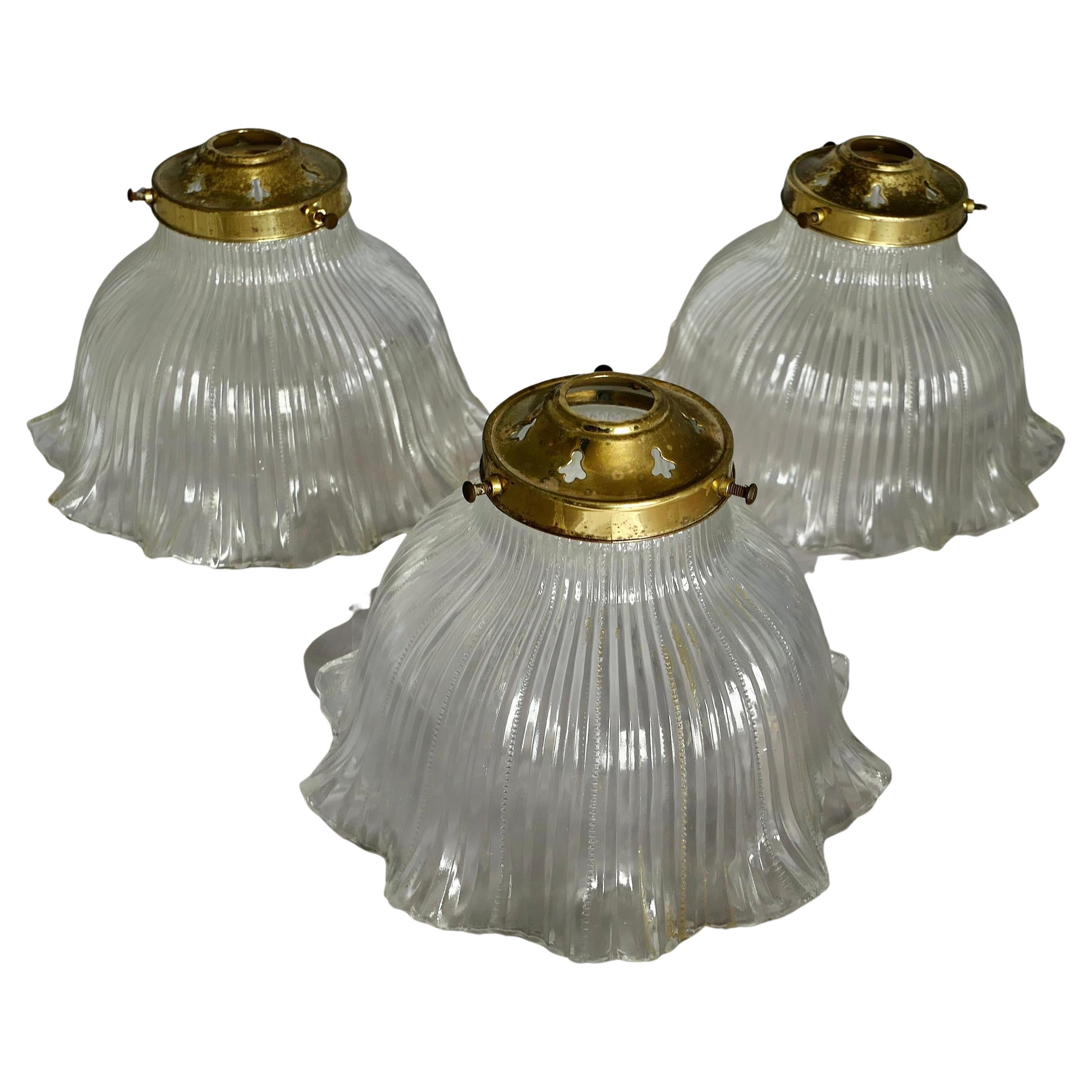 3 Matching Antique Holophane Lamp Shades    For Sale