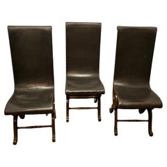 3 Matching Midcentury Leather and Oak Fireside Sling Chairs by Pierre Lottier 