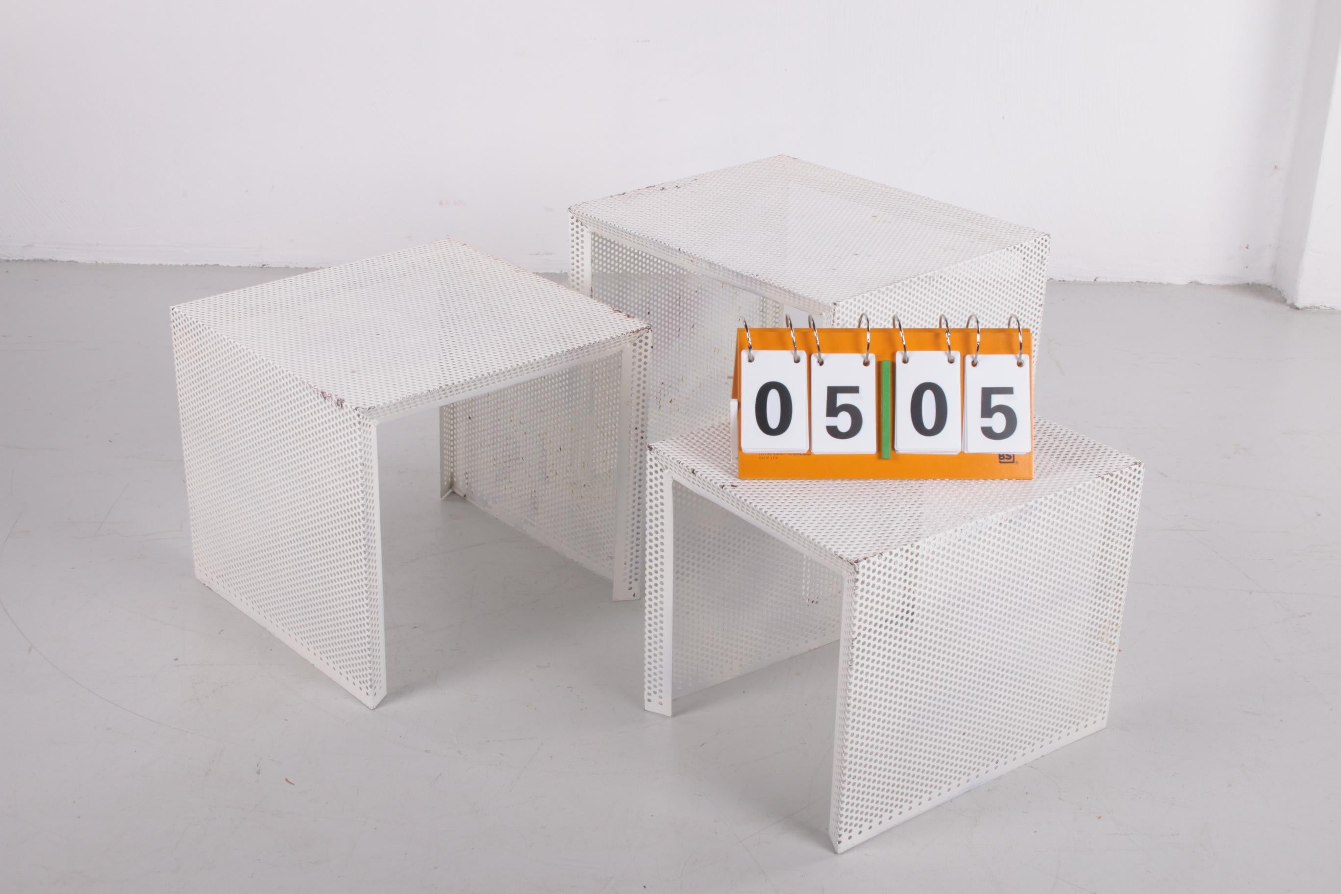 20th Century 3 Mathieu Matégot Metal Nesting Tables in White France 60